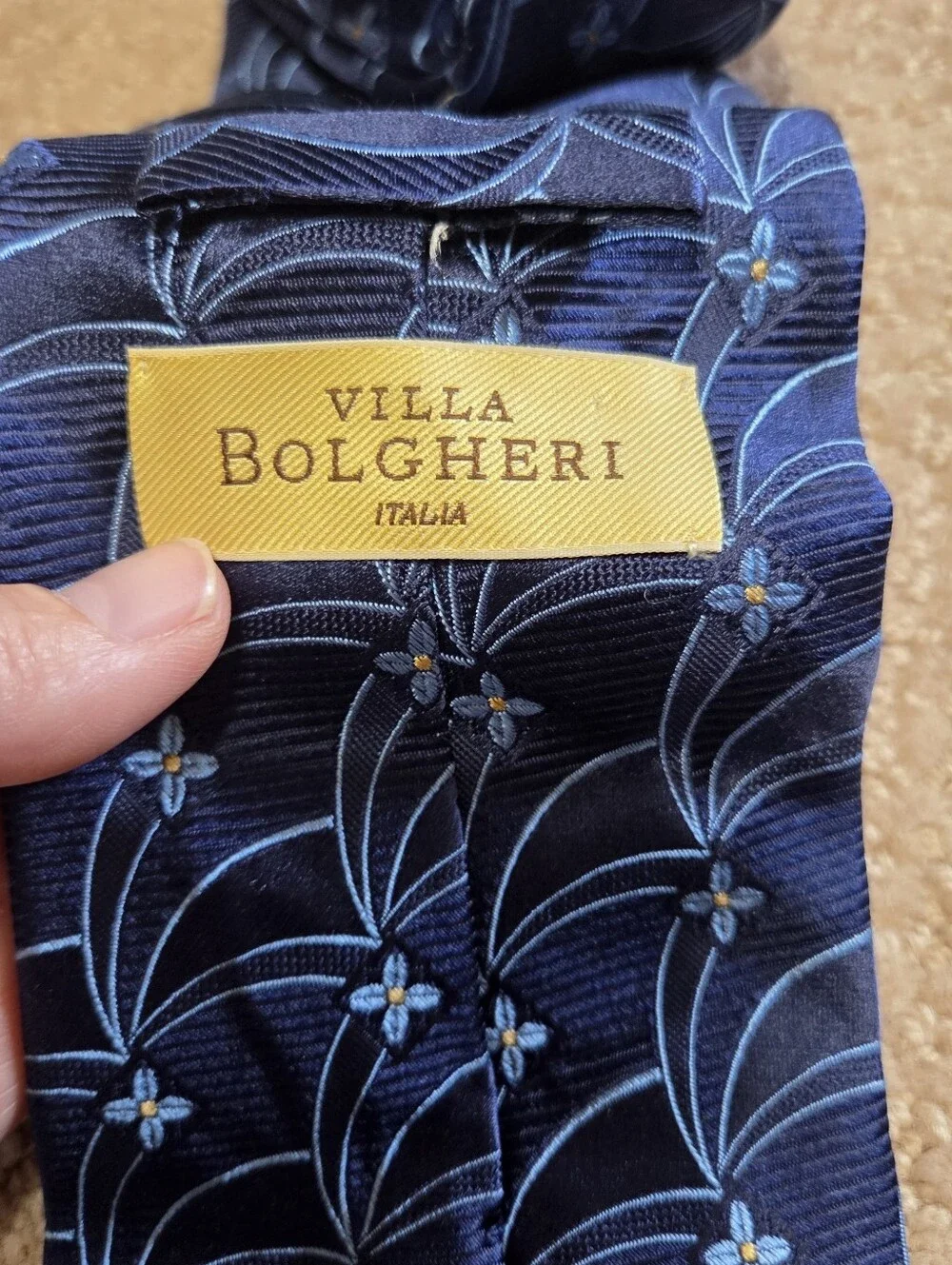 Villa Bolgheri Italia Blue Floral Print Mens Tie Silk Designer Luxury 62in Long